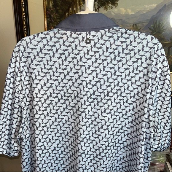 Greyson Men’s Polo Shirt Golf Performance Wolf Print Gray Blue Size L - Picture 6 of 8